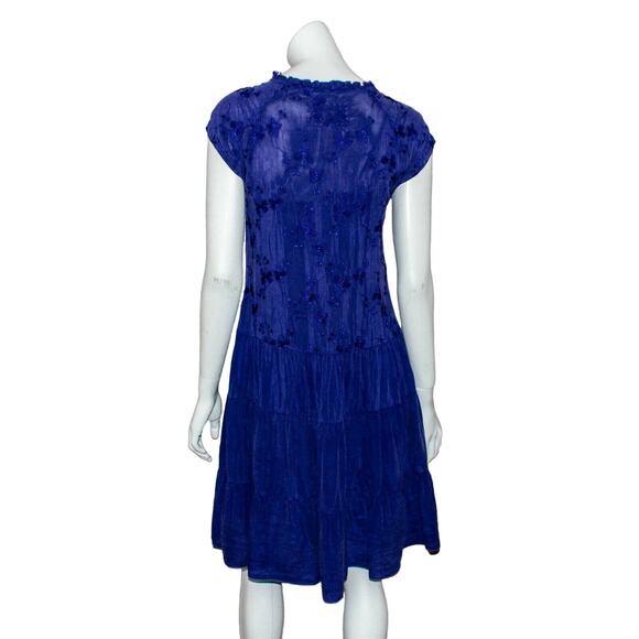 Johnny Was Women's Ruffle Lace-up neck Dress Blue Size Small - Picture 5 of 8